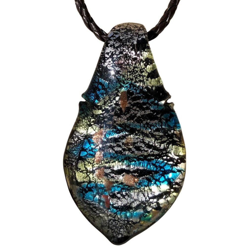Artisan Hand blown glass pendant Necklace Vintage 2.5" x 1'5" Murano style